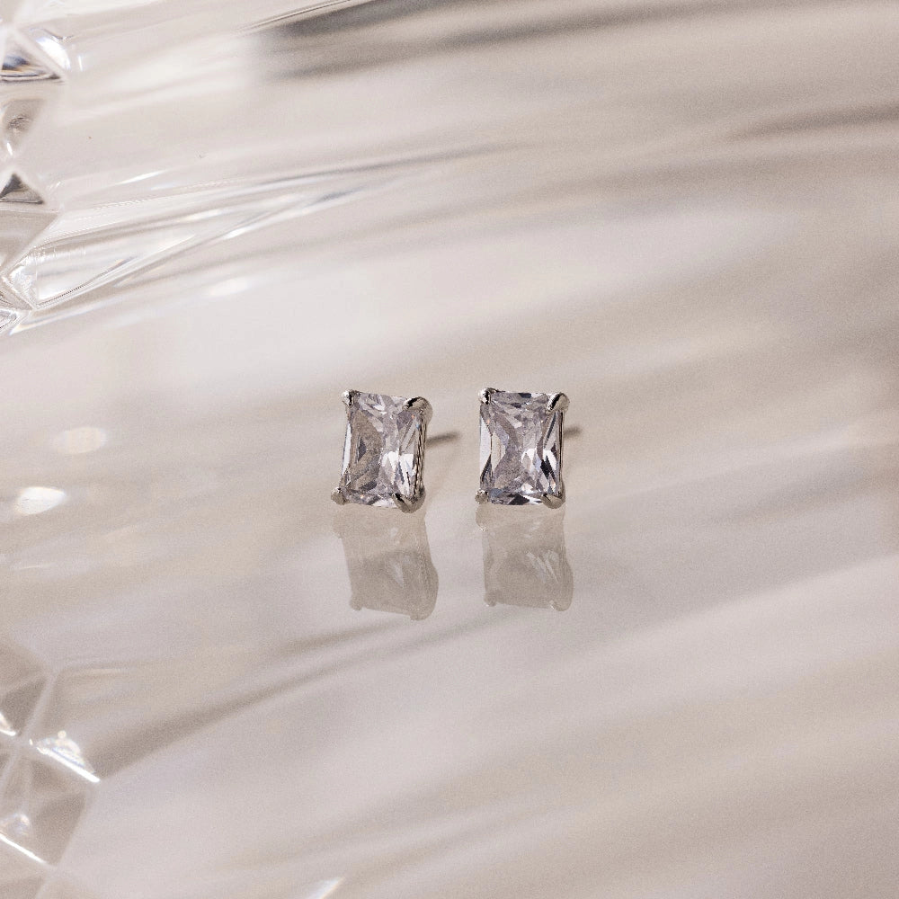 Emerald Diamond Studs Silver 18K Gold Plated