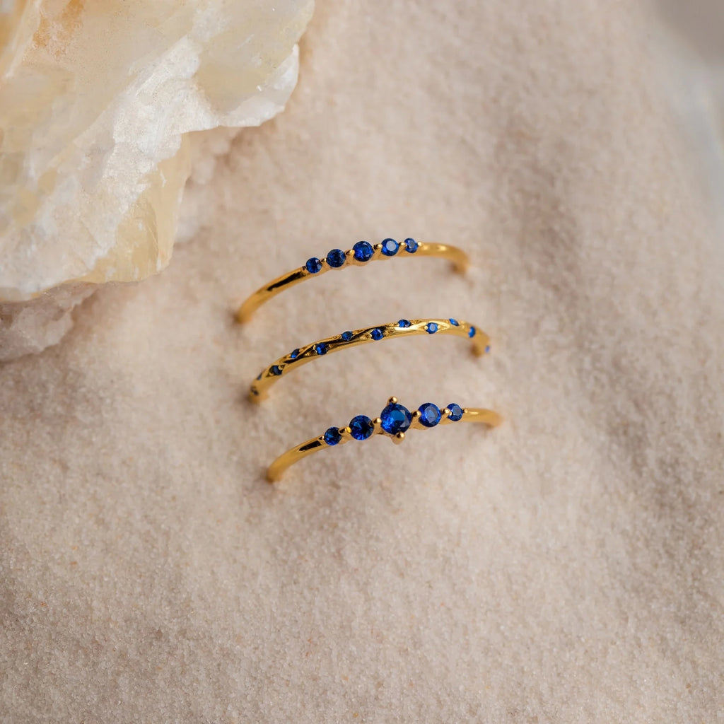 Sapphire Stacking Ring Set Silver 18K Gold Plated