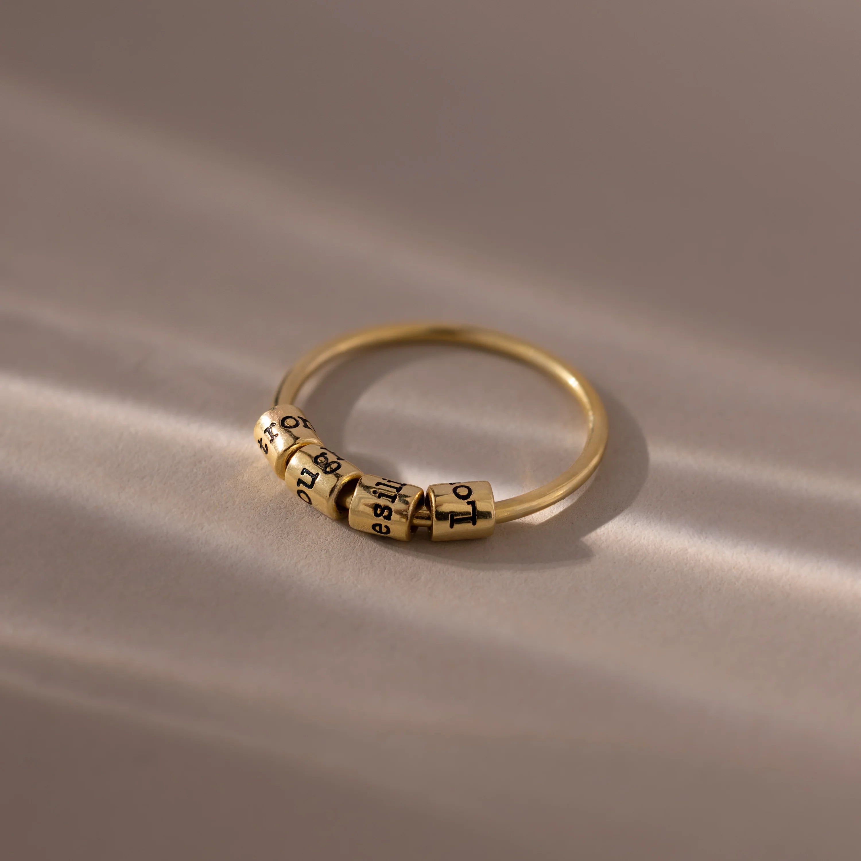 Beaded Multiple Name Ring Silver 18K Gold Plated