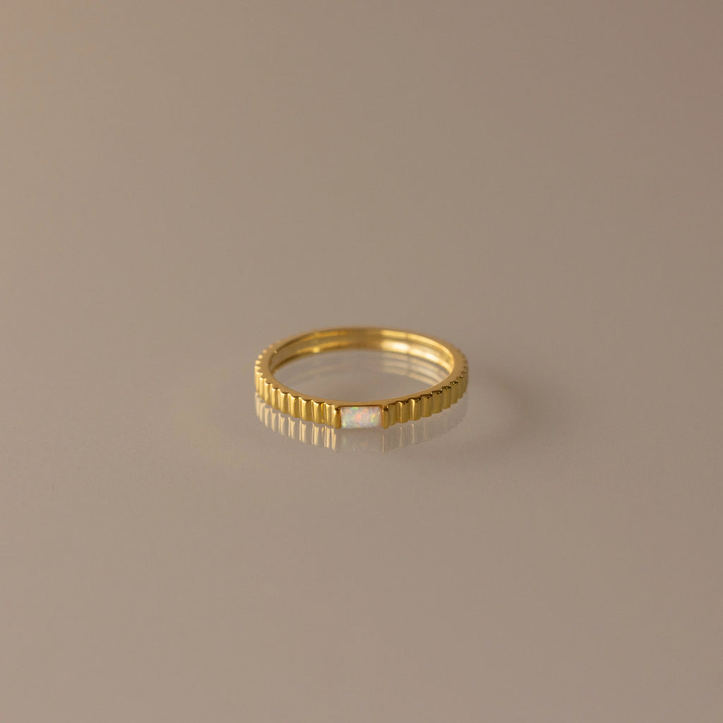Opal Dainty Ribbed Ring Silver 18K Gold Plated