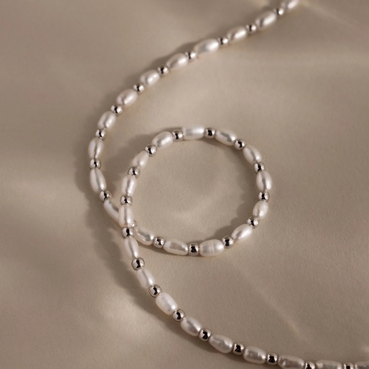 Beaded Pearl Necklace Silver 18K Gold Plated