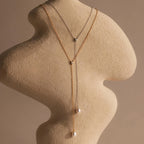 Diamond Pearl Lariat Chain Necklace Silver 18K Gold Plated