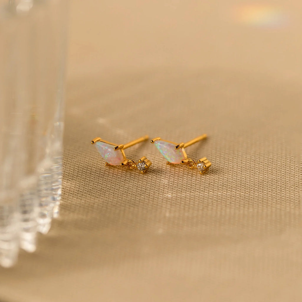 Diamond Art Deco Drop Studs Silver 18K Gold Plated