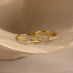 Baguette Opal Ring Set Silver 18K Gold Plated