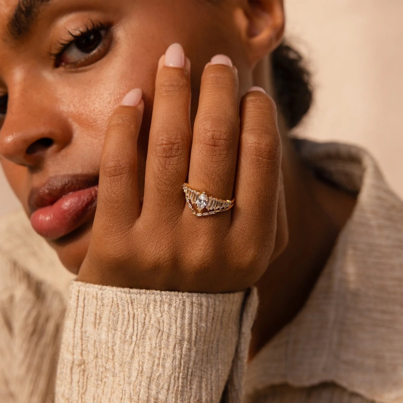 Art Deco Ring Set Silver 18K Gold Plated