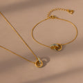 Opal Inlay Necklace and Bracelet Set Silver 18K Gold Plated