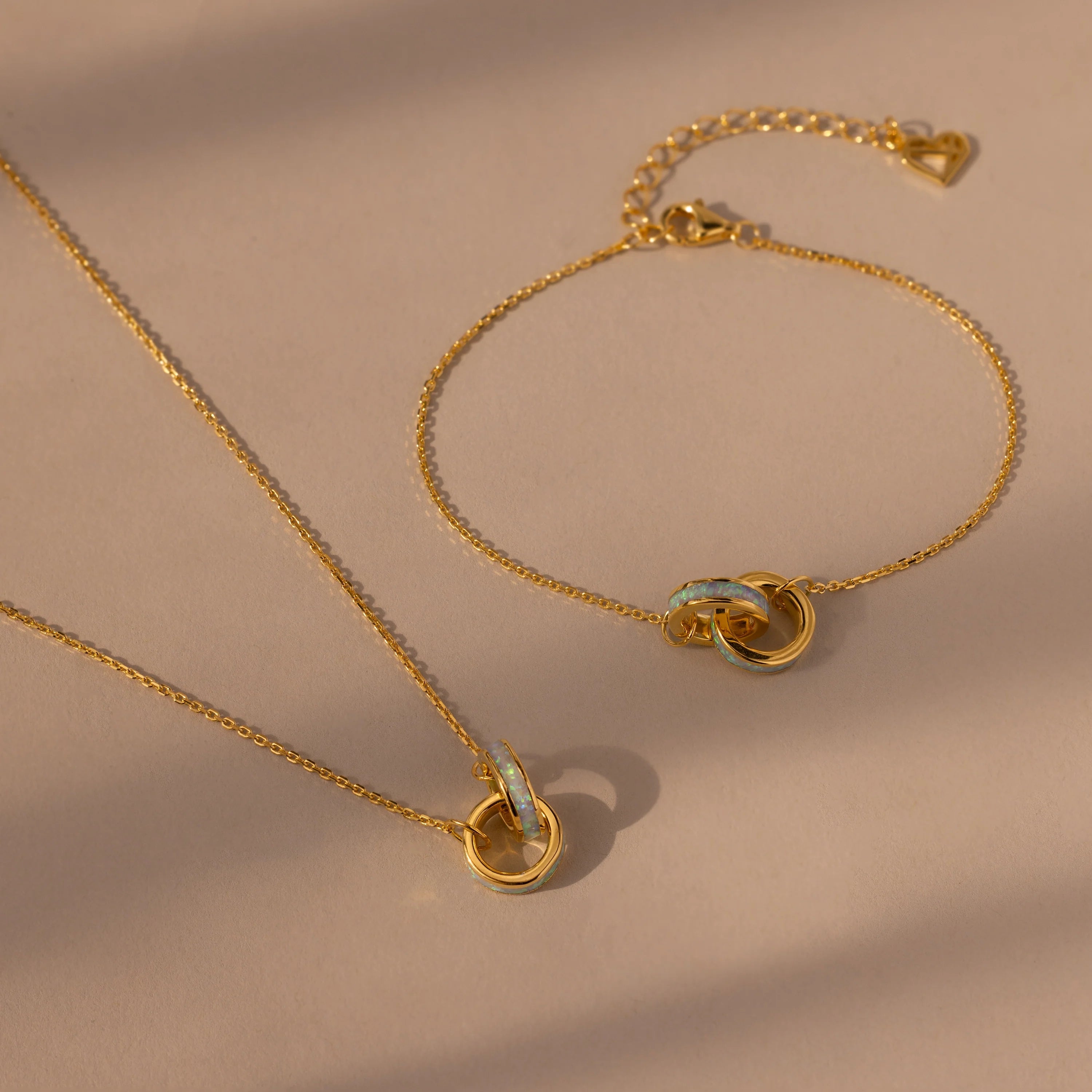 Opal Inlay Necklace and Bracelet Set Silver 18K Gold Plated