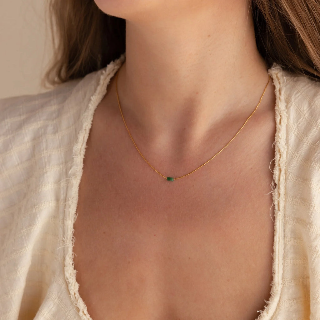 Dainty Jade Bar Necklace Silver 18K Gold Plated
