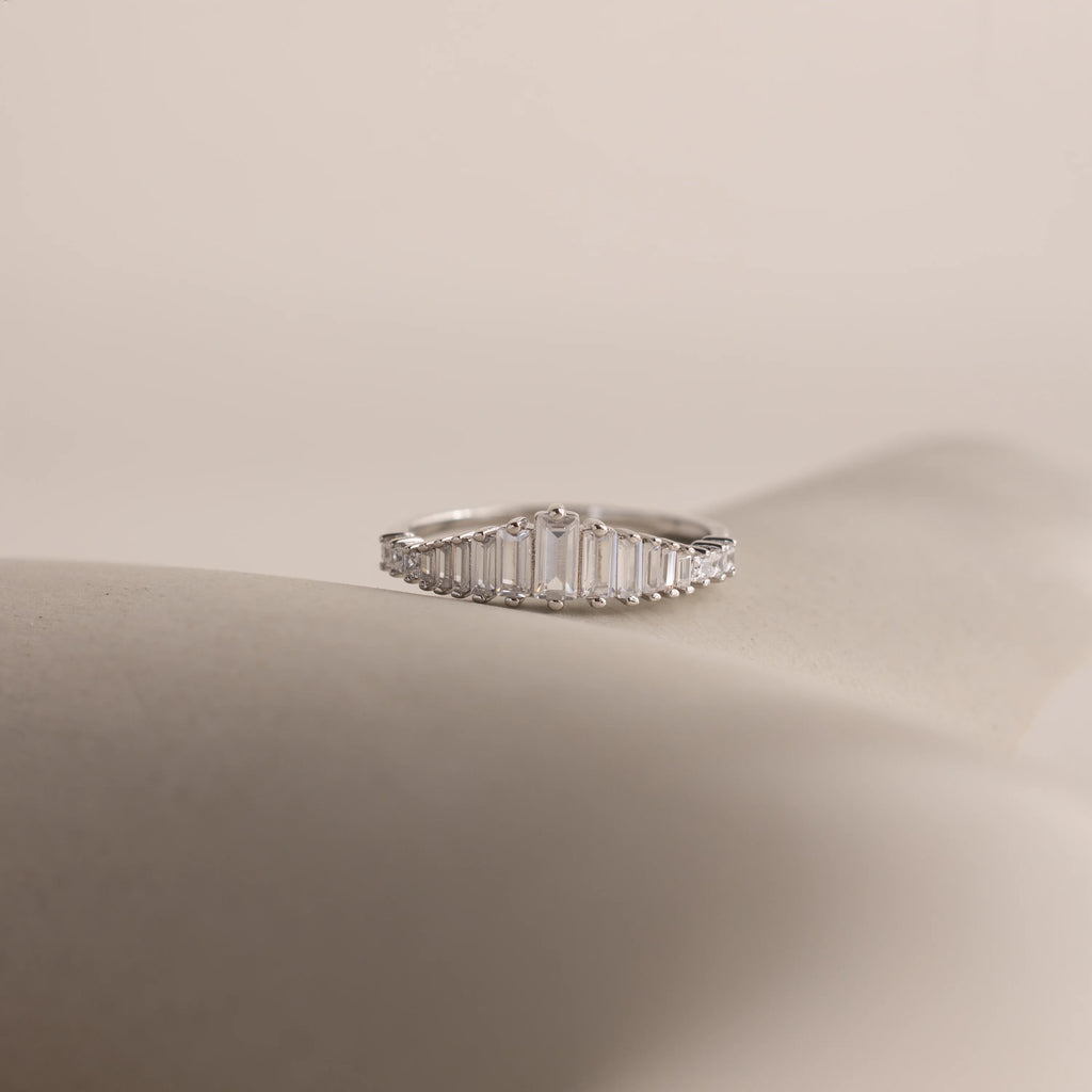 Art Deco Diamond Ring Silver 18K Gold Plated