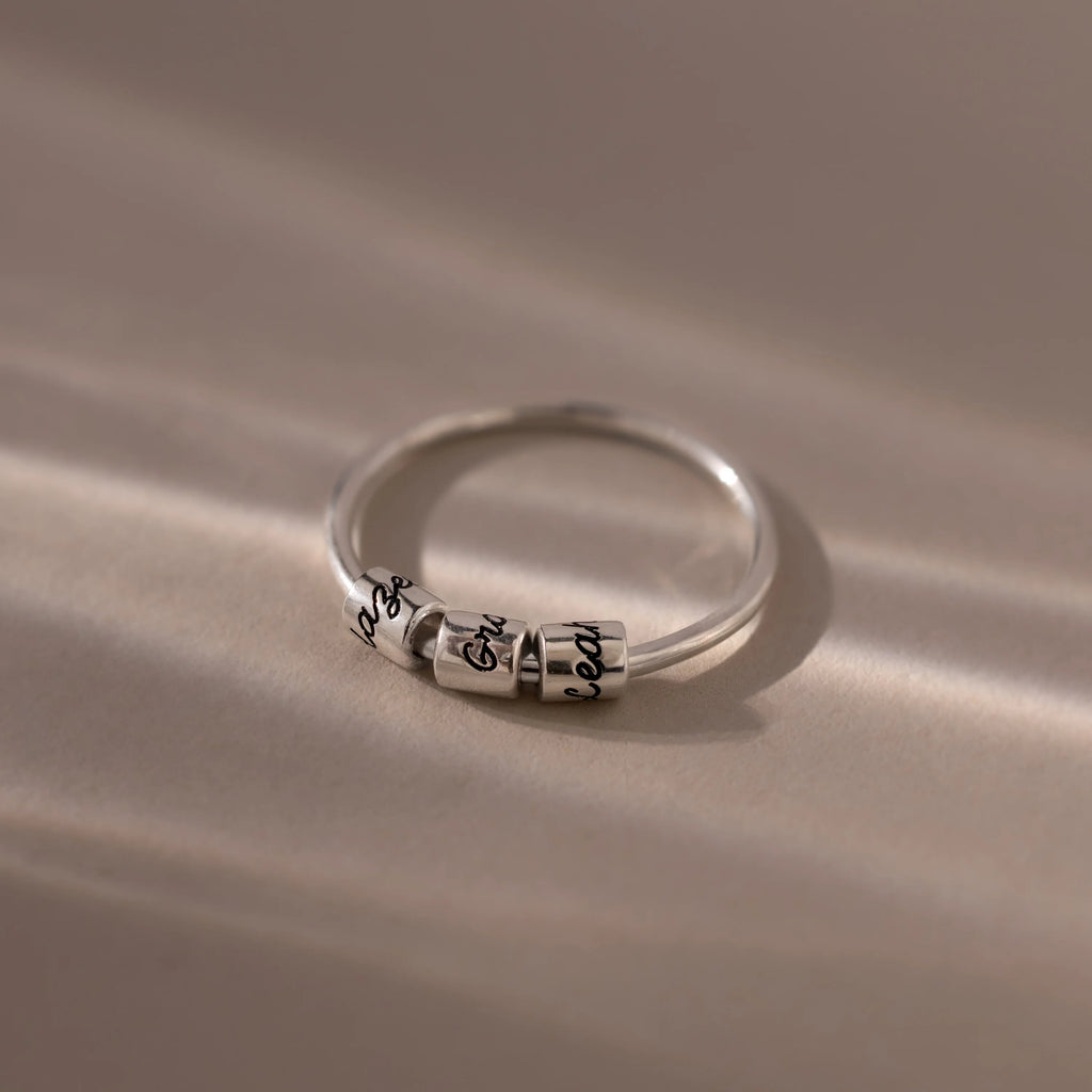 Beaded Multiple Name Ring Silver 18K Gold Plated
