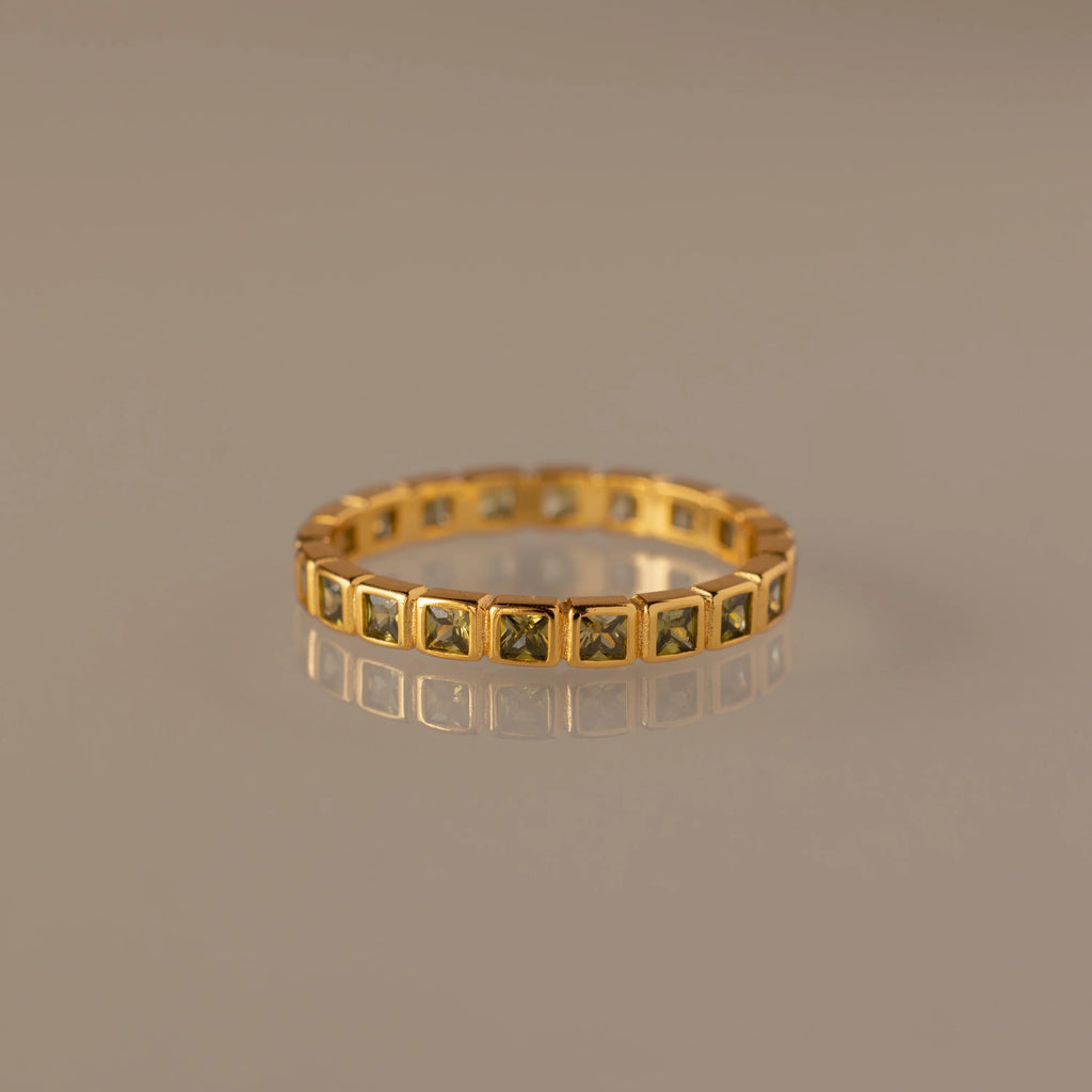 Eternity Bezel Peridot Ring Silver 18K Gold Plated
