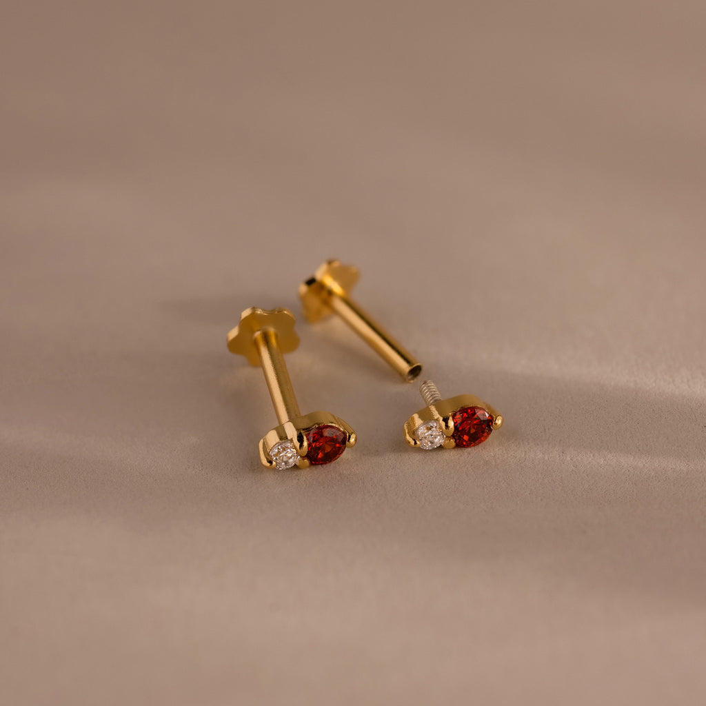 Diamond Blue Zircon Duo  Flatback Studs Silver 18K Gold Plated