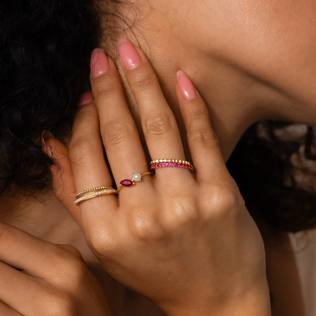 Eternity Tennis Birthstone Ring Silver 18K Gold Plated