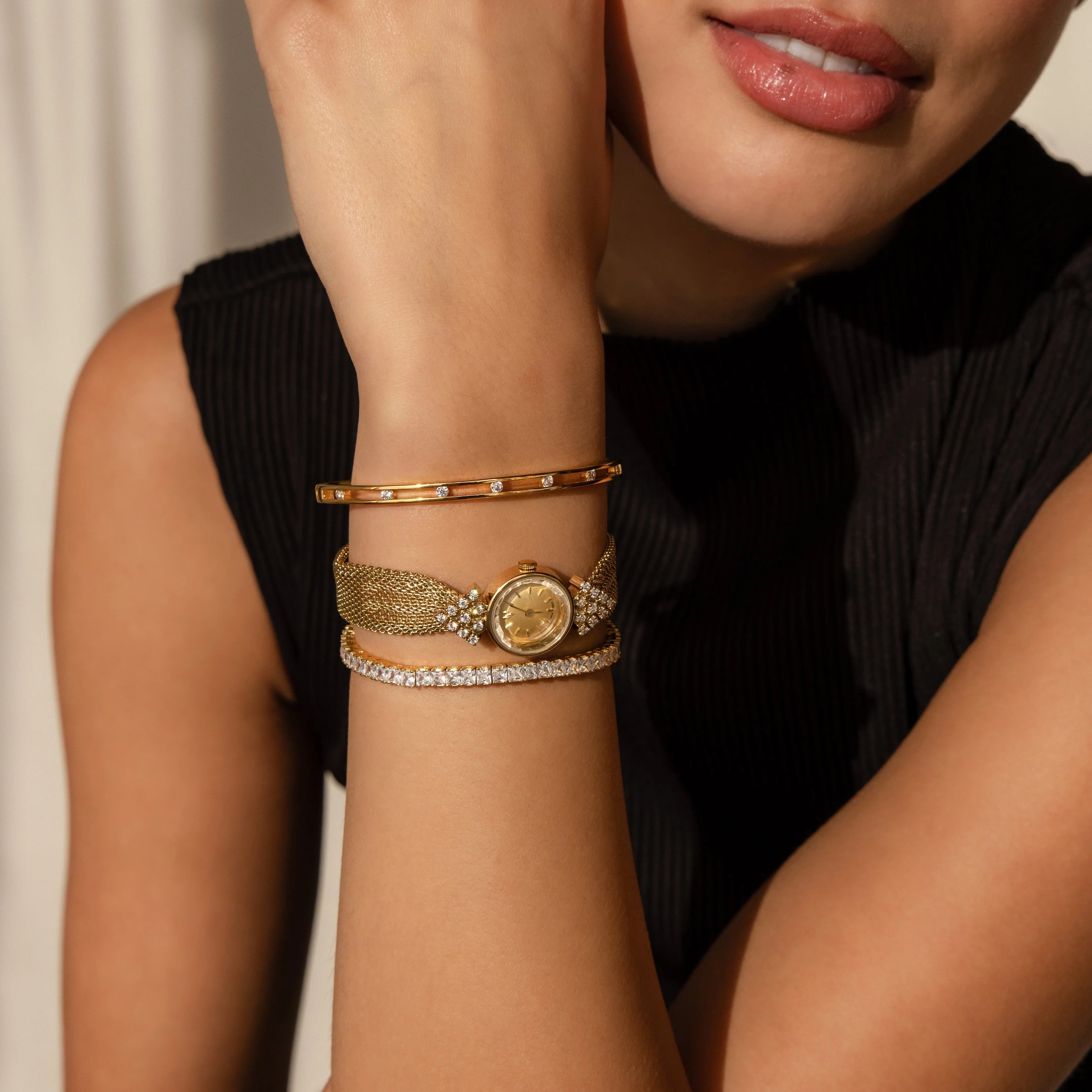 Diamond Mesh Timepiece Silver 18K Gold Plated