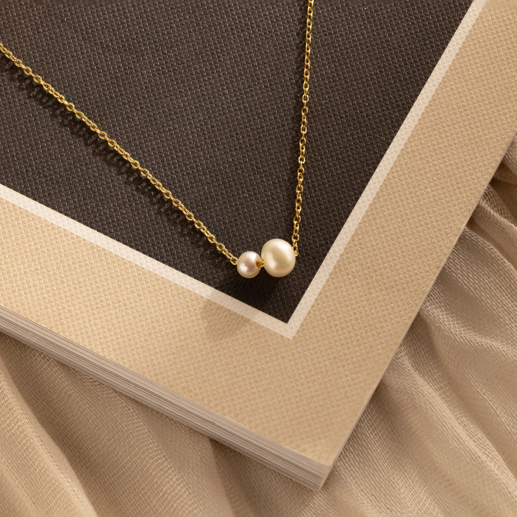 Dainty Duo Pearl Necklace Silver 18K Gold Plated