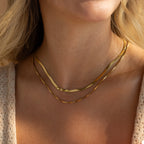 Herringbone Duo Chain Necklace Silver 18K Gold Plated