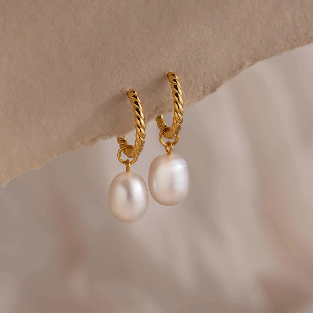 Twisted Pearl Hoops Silver 18K Gold Plated