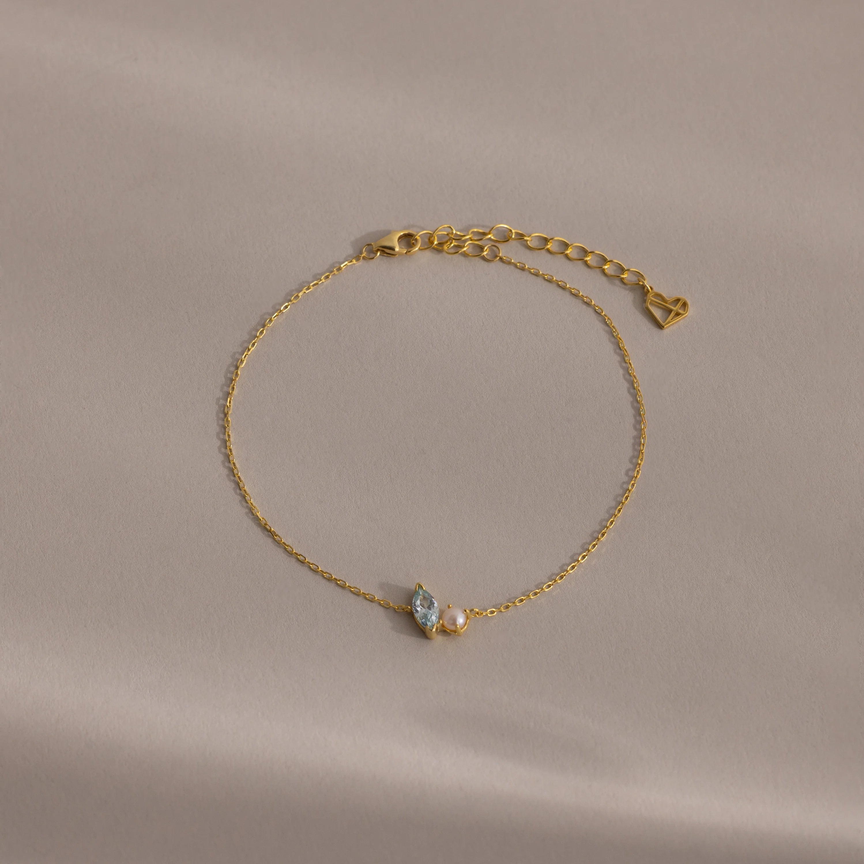 Marquise Aquamarine & Pearl Bracelet Silver 18K Gold Plated