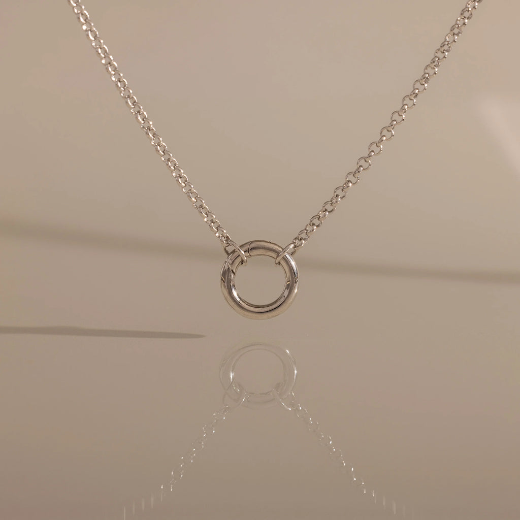 Cable Chain Circle Charm Necklace Silver 18K Gold Plated