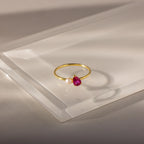 Teardrop Ruby & Pearl Ring Silver 18K Gold Plated