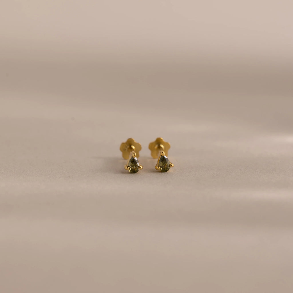 Teardrop Peridot Flatback Studs Silver 18K Gold Plated