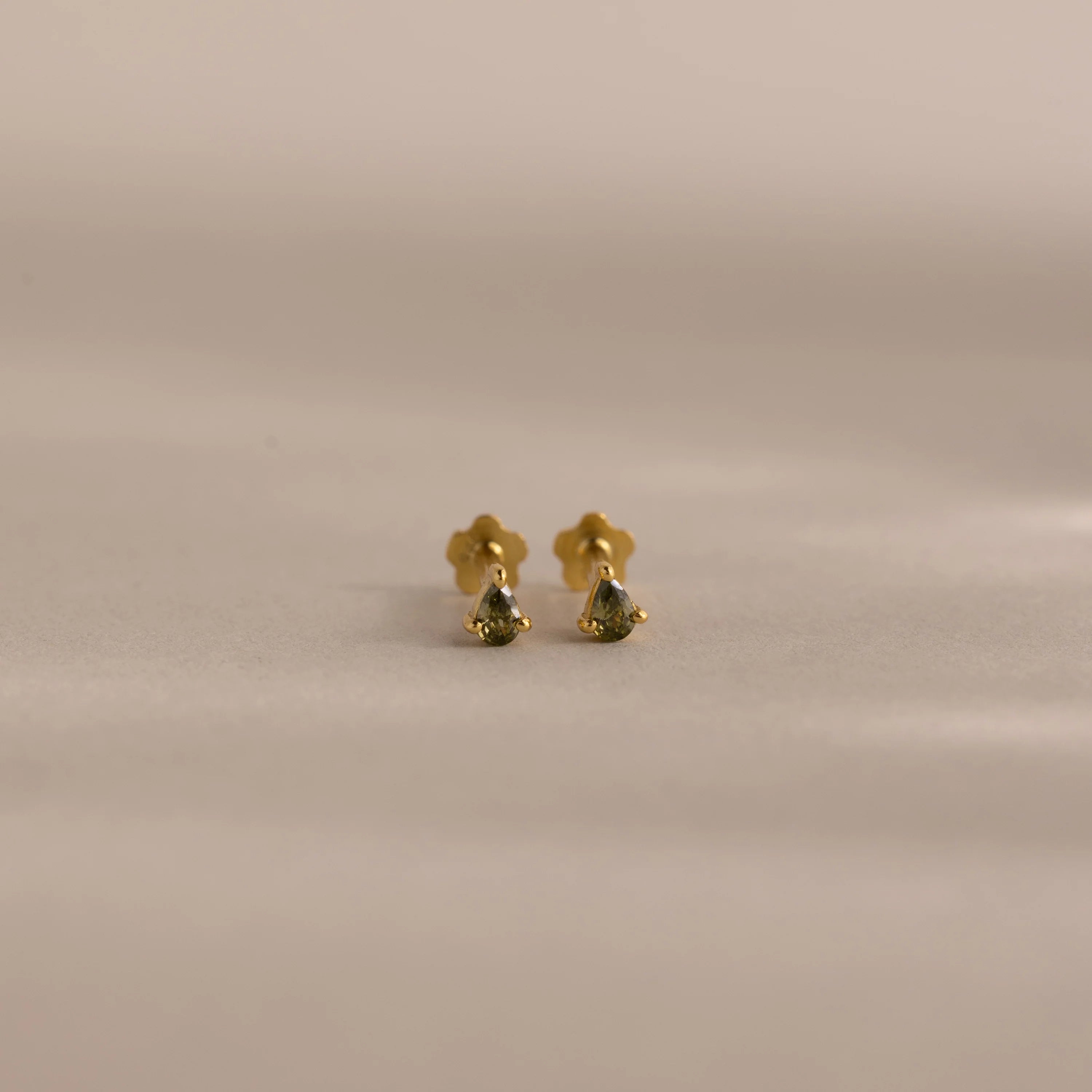 Teardrop Peridot Flatback Studs Silver 18K Gold Plated