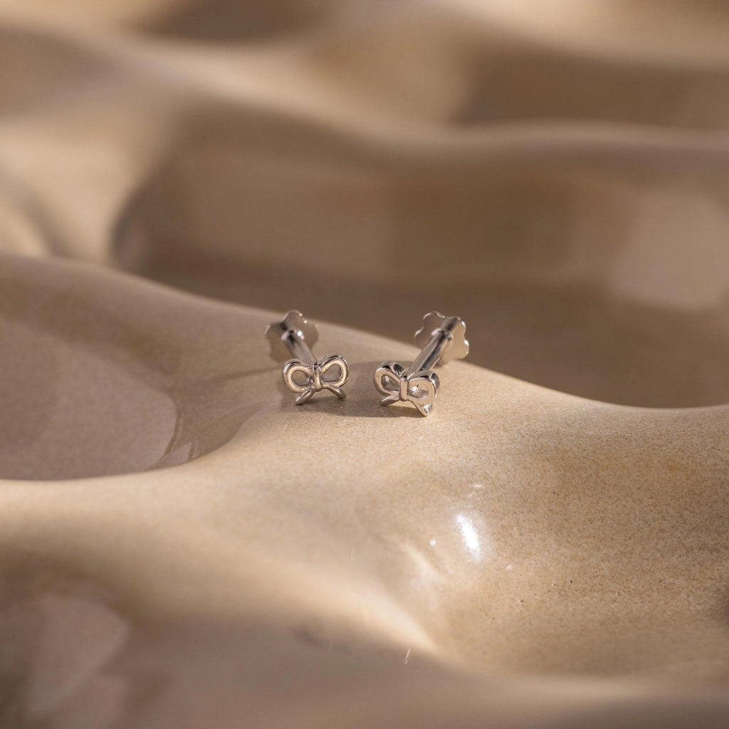 Tiny Bow Flat Back Studs  Silver 18K Gold Plated