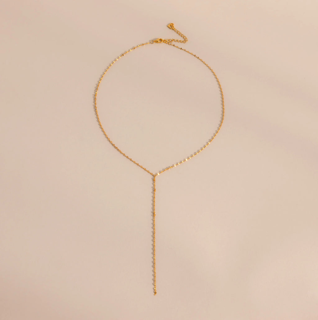 Mirror Chain Lariat Necklace Silver 18K Gold Plated