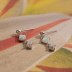 Opal & Diamond Drop Studs Silver 18K Gold Plated