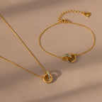 Interlocking Opal Inlay Necklace and Bracelet Set Silver 18K Gold Plated