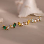 Marquise Garnet & Pearl Studs Silver 18K Gold Plated