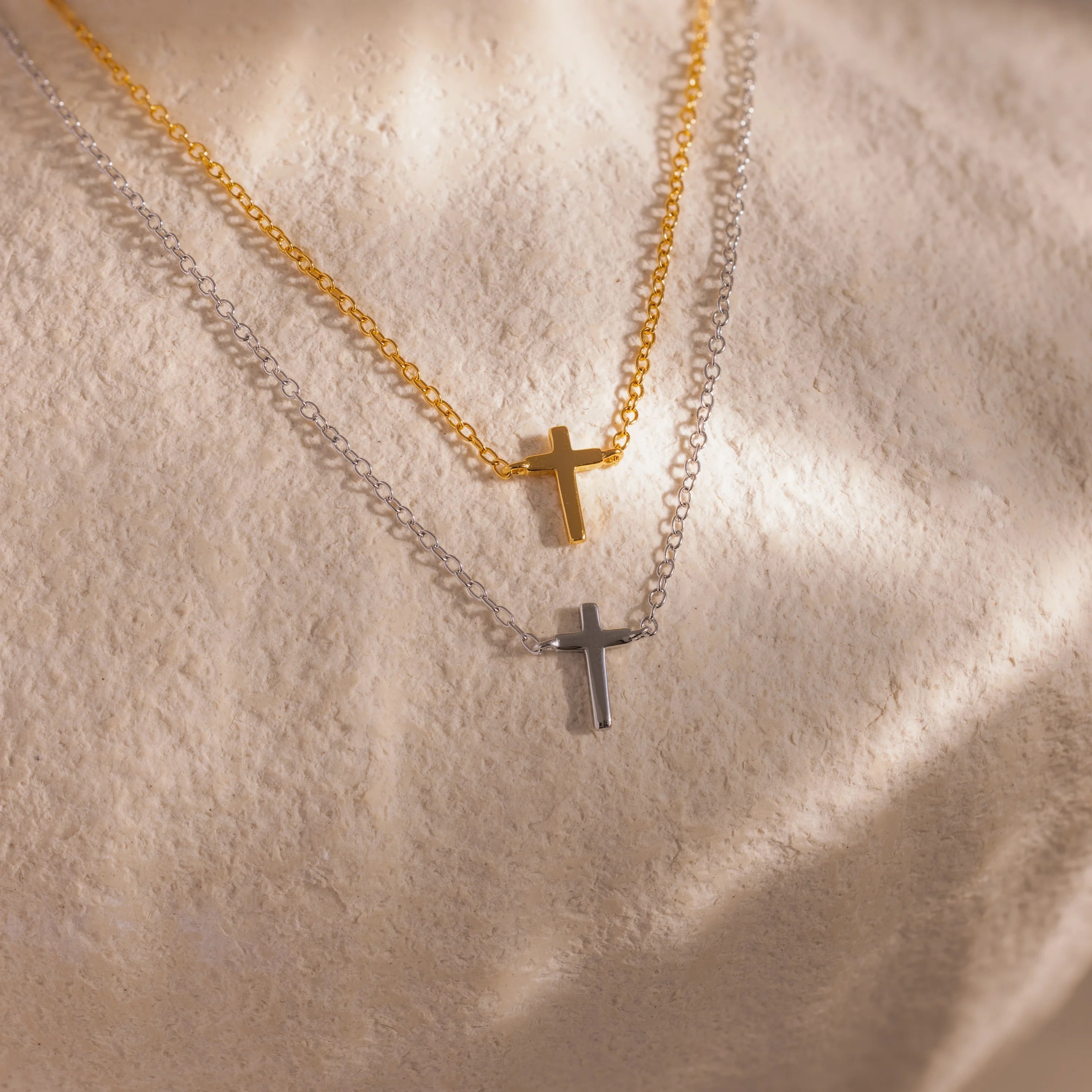 Dainty Cross Necklace Silver 18K Gold Plated