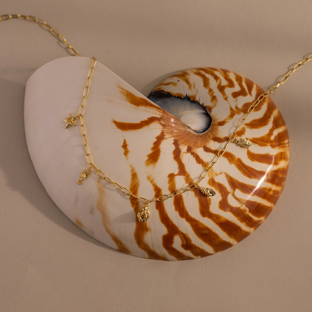 Ocean Charm Necklace Silver 18K Gold Plated