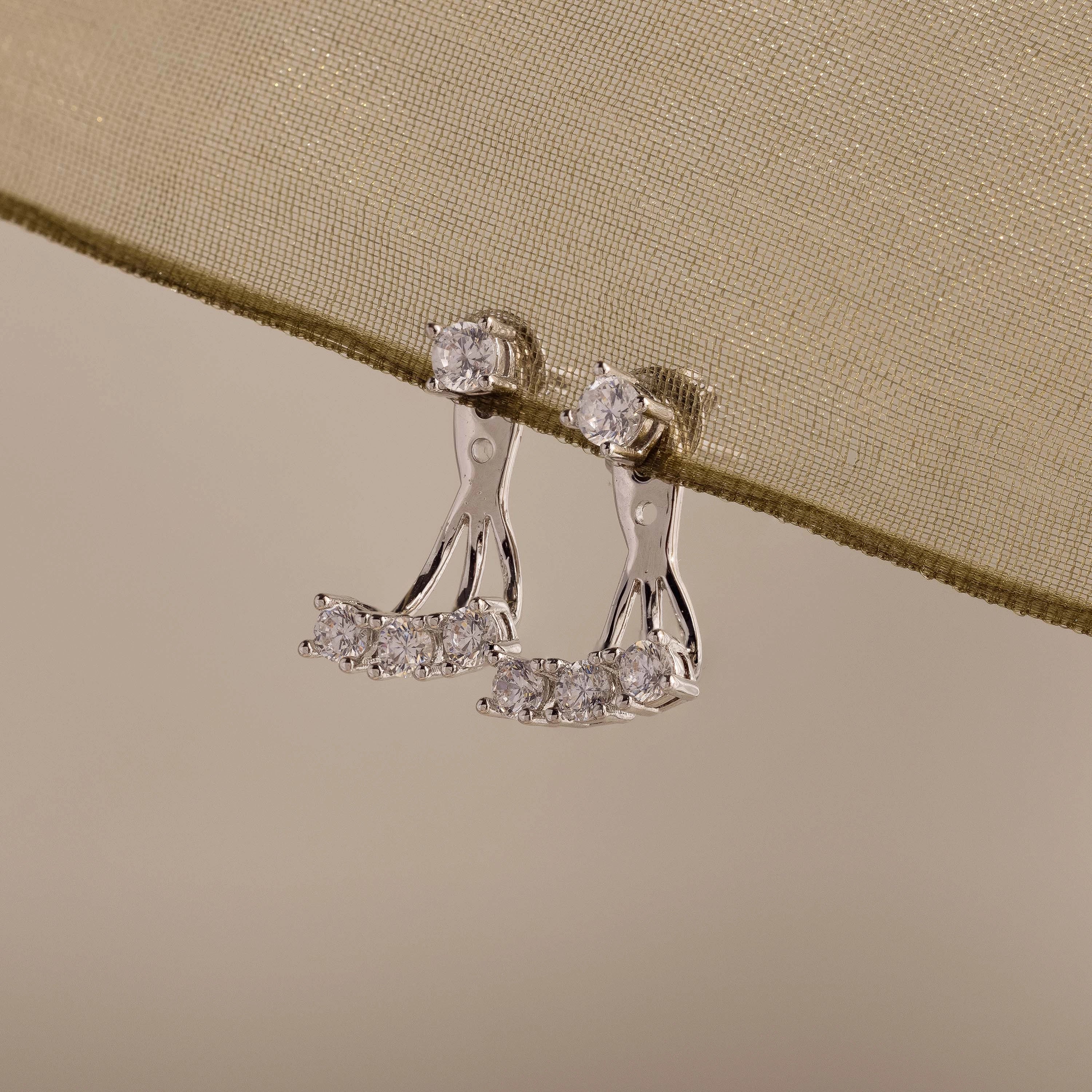 Diamond Cascade Ear Jackets Silver 18K Gold Plated