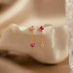 Mixed Pink Drop Earrings Silver 18K Gold Plated