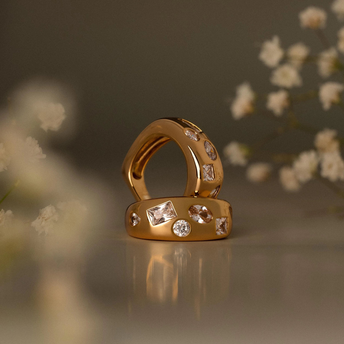 Diamond Confetti Signet Ring Silver 18K Gold Plated