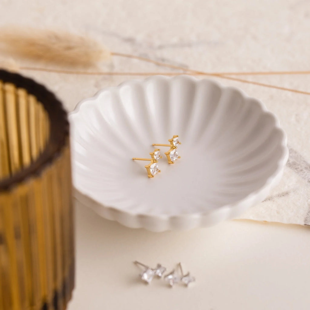 Diamond Drop Studs Silver 18K Gold Plated