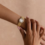 Diamonds Pave Scalloped Timepiece Silver 18K Gold Plated