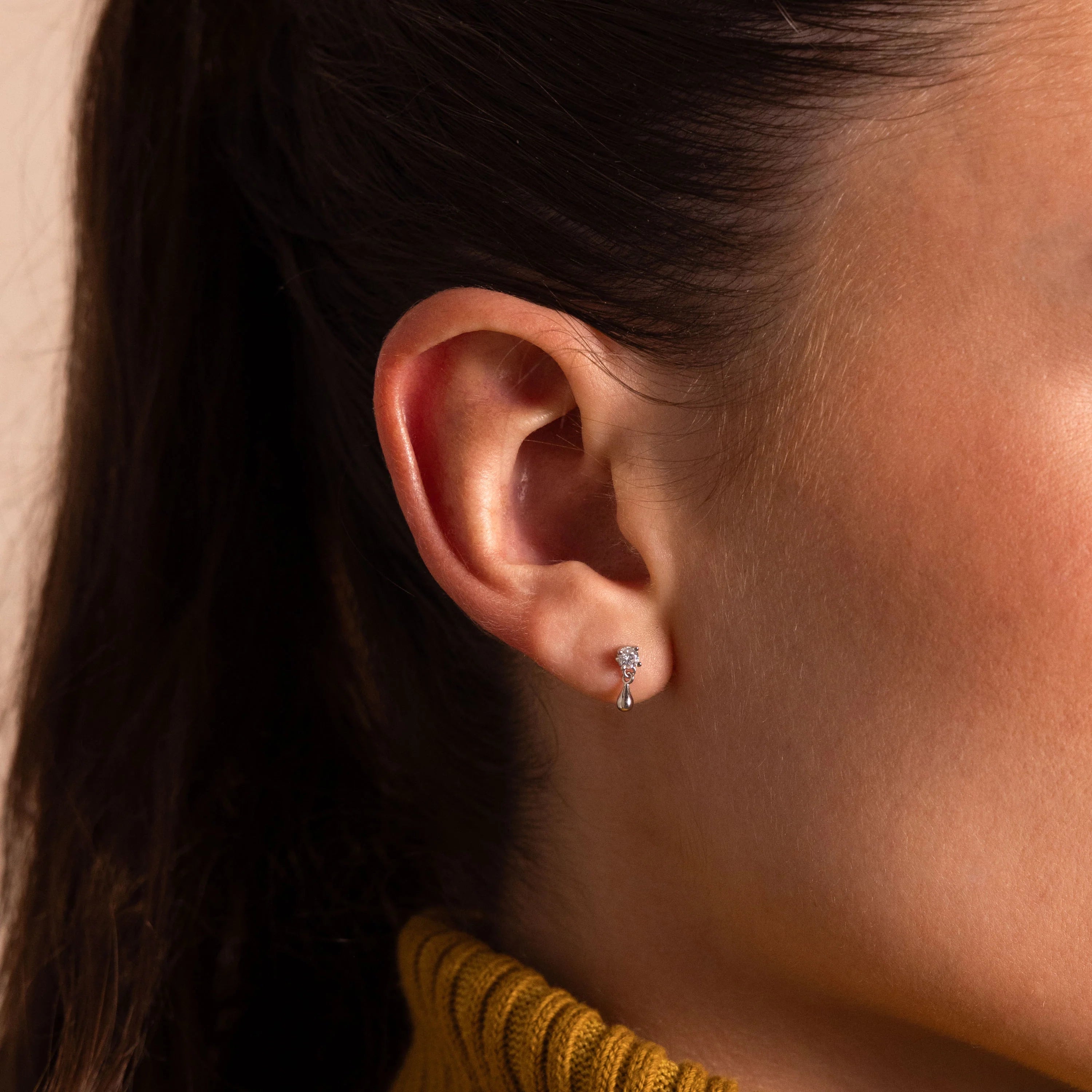 Diamond Droplet Studs Silver 18K Gold Plated