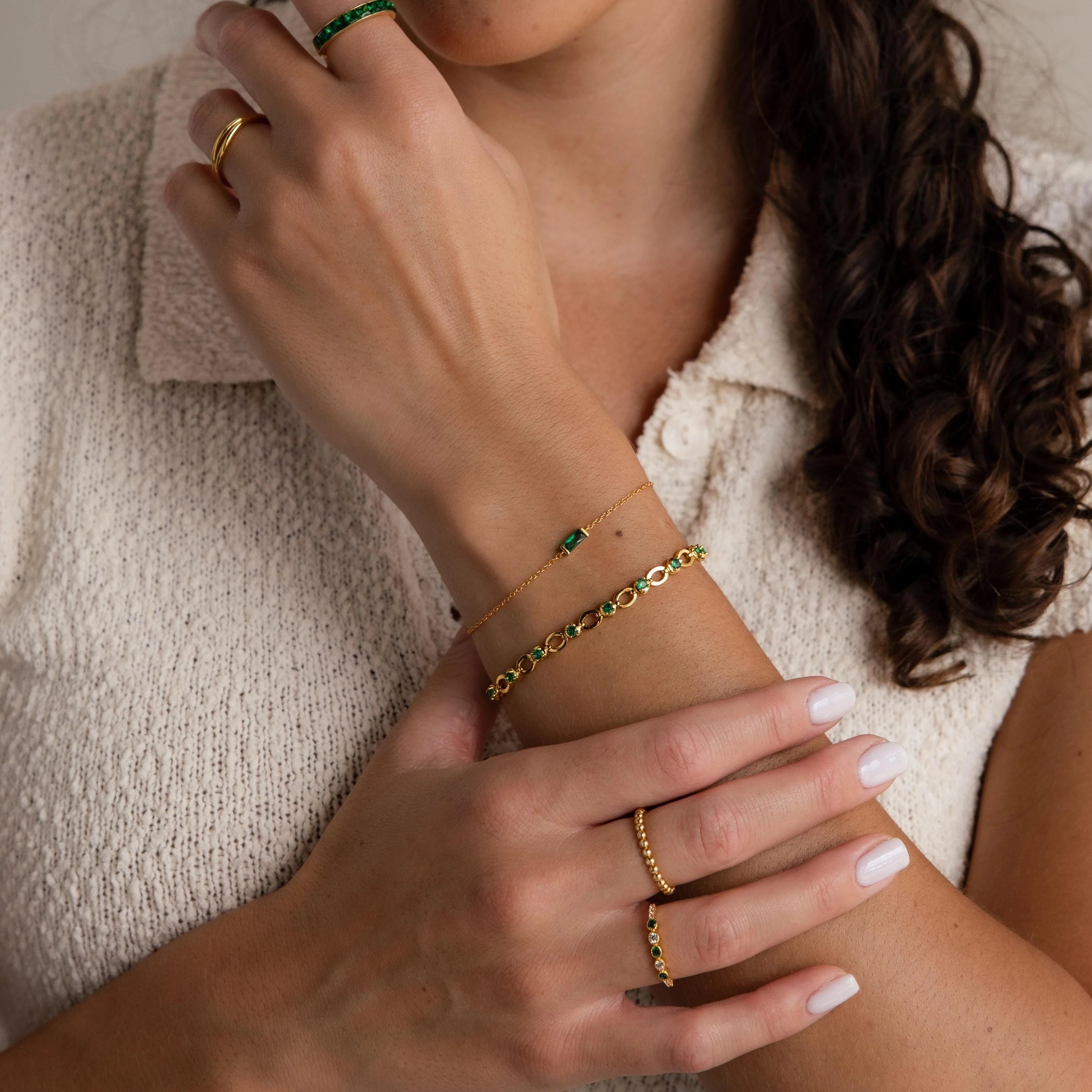 Dainty Baguette Birthstone Bracelet Silver 18K Gold Plated