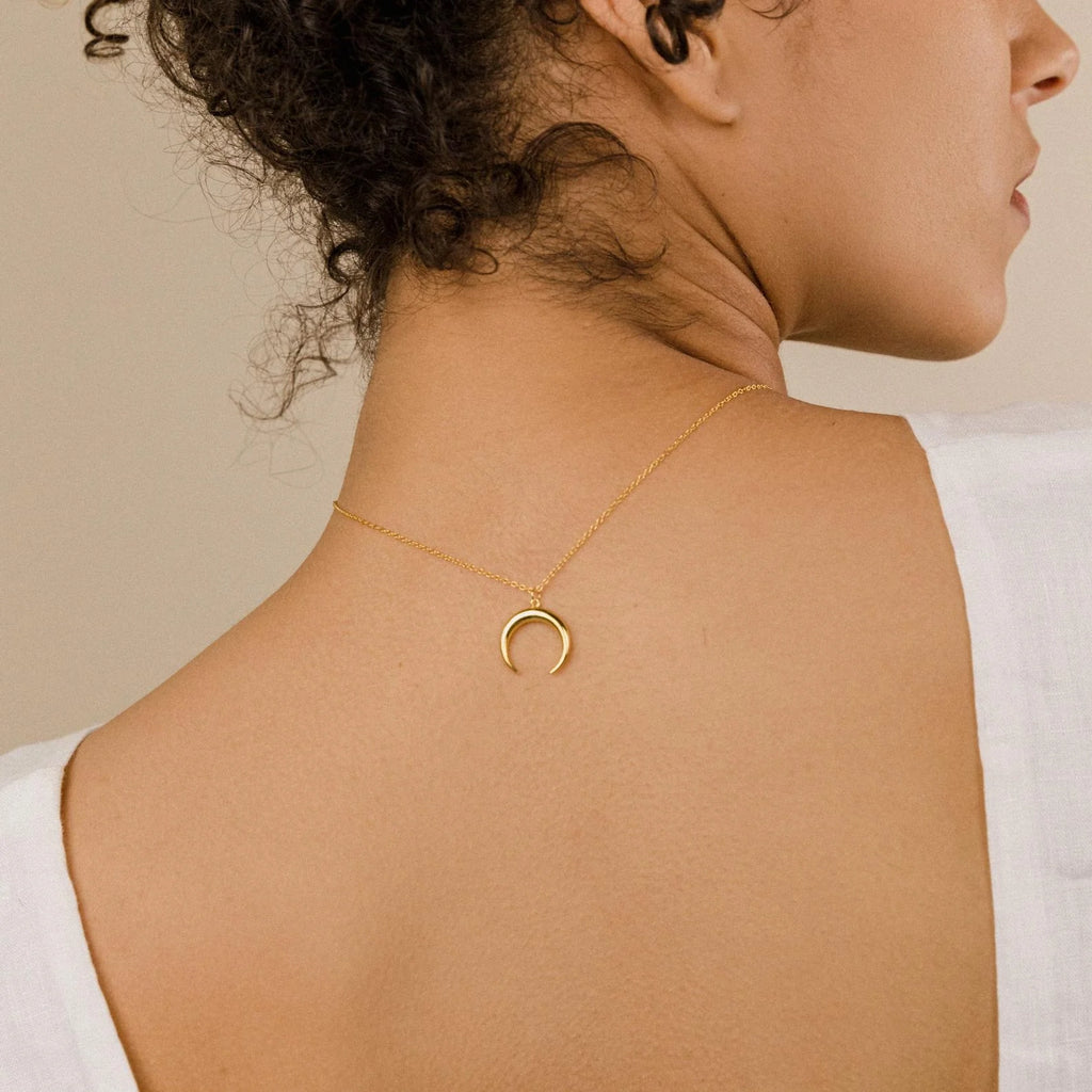Crescent Moon Necklace Silver 18K Gold Plated