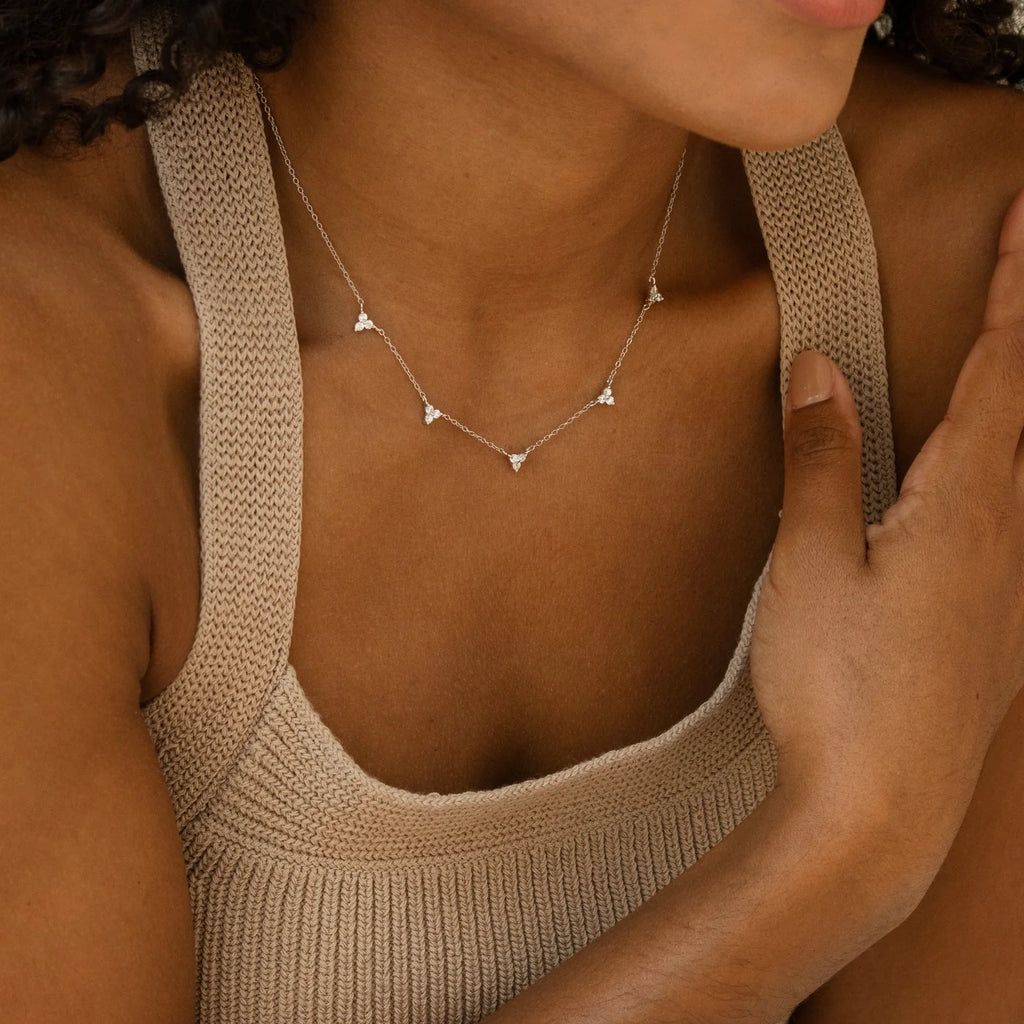Diamond Cluster Charms Necklace Silver 18K Gold Plated