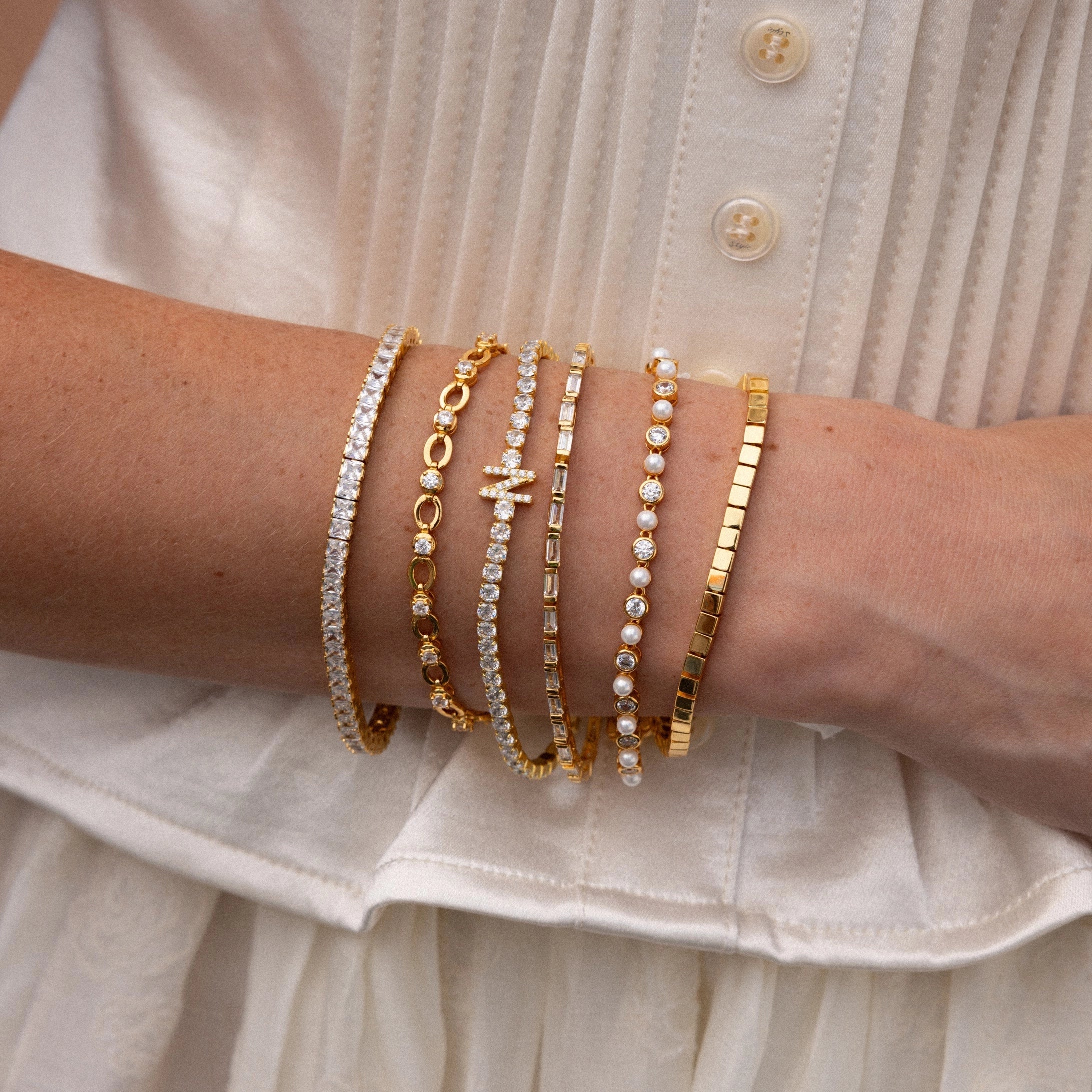 Diamond Chain Tennis Bracelet Silver 18K Gold Plated