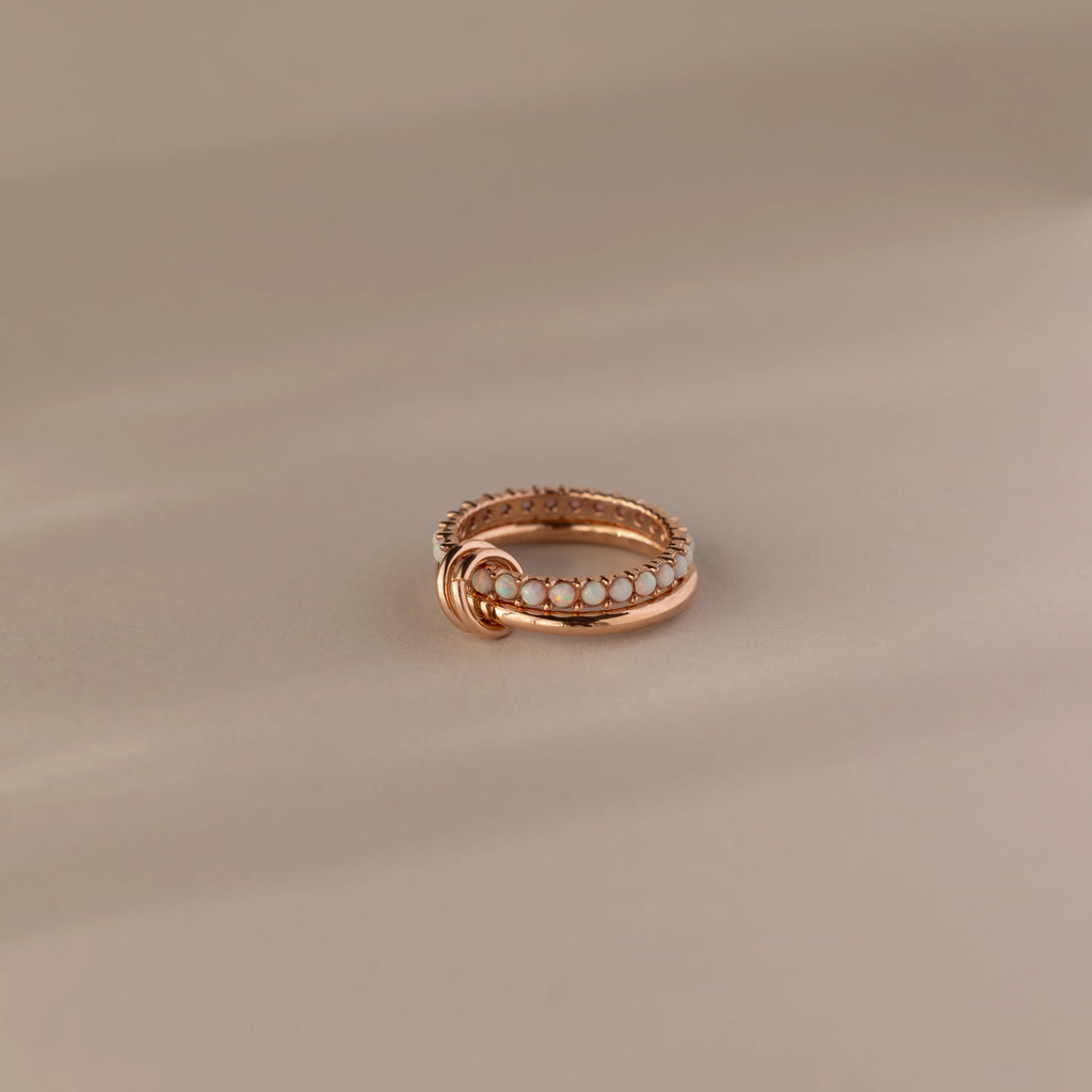 Opal Tennis Eternity Band Linked Ring Set Silver 18K Gold Plated