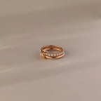 Opal Tennis Eternity Band Linked Ring Set Silver 18K Gold Plated