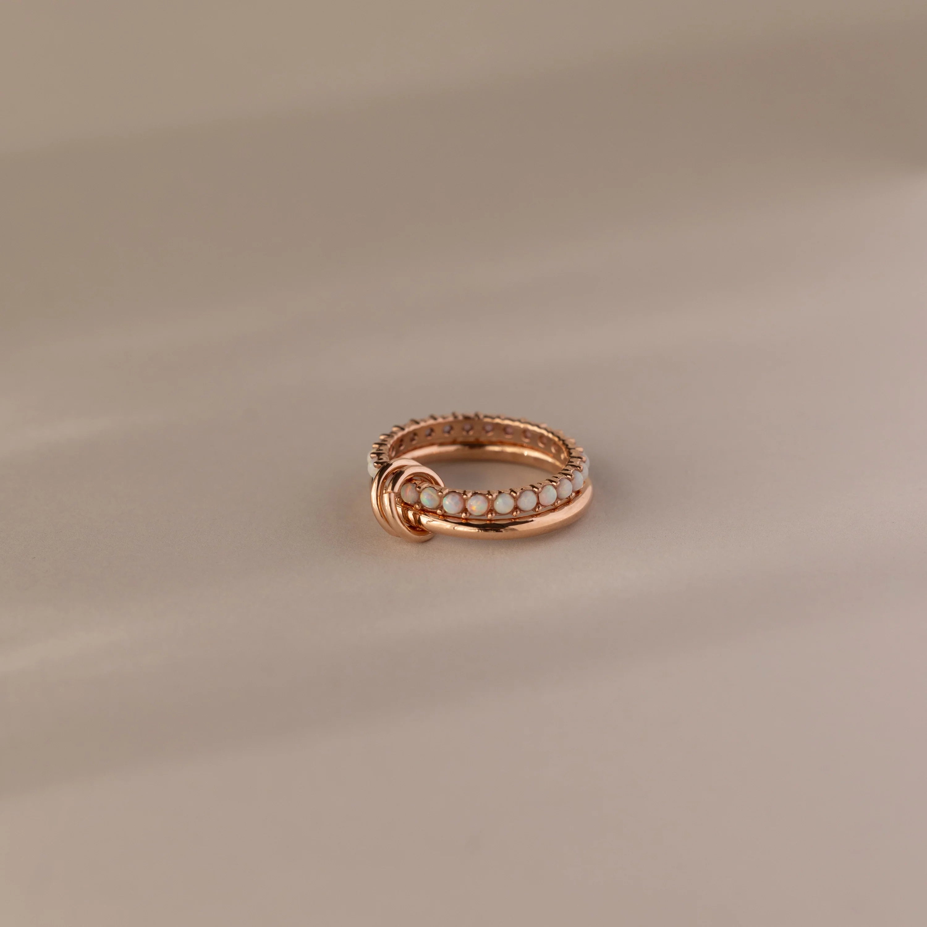 Opal Tennis Eternity Band Linked Ring Set Silver 18K Gold Plated