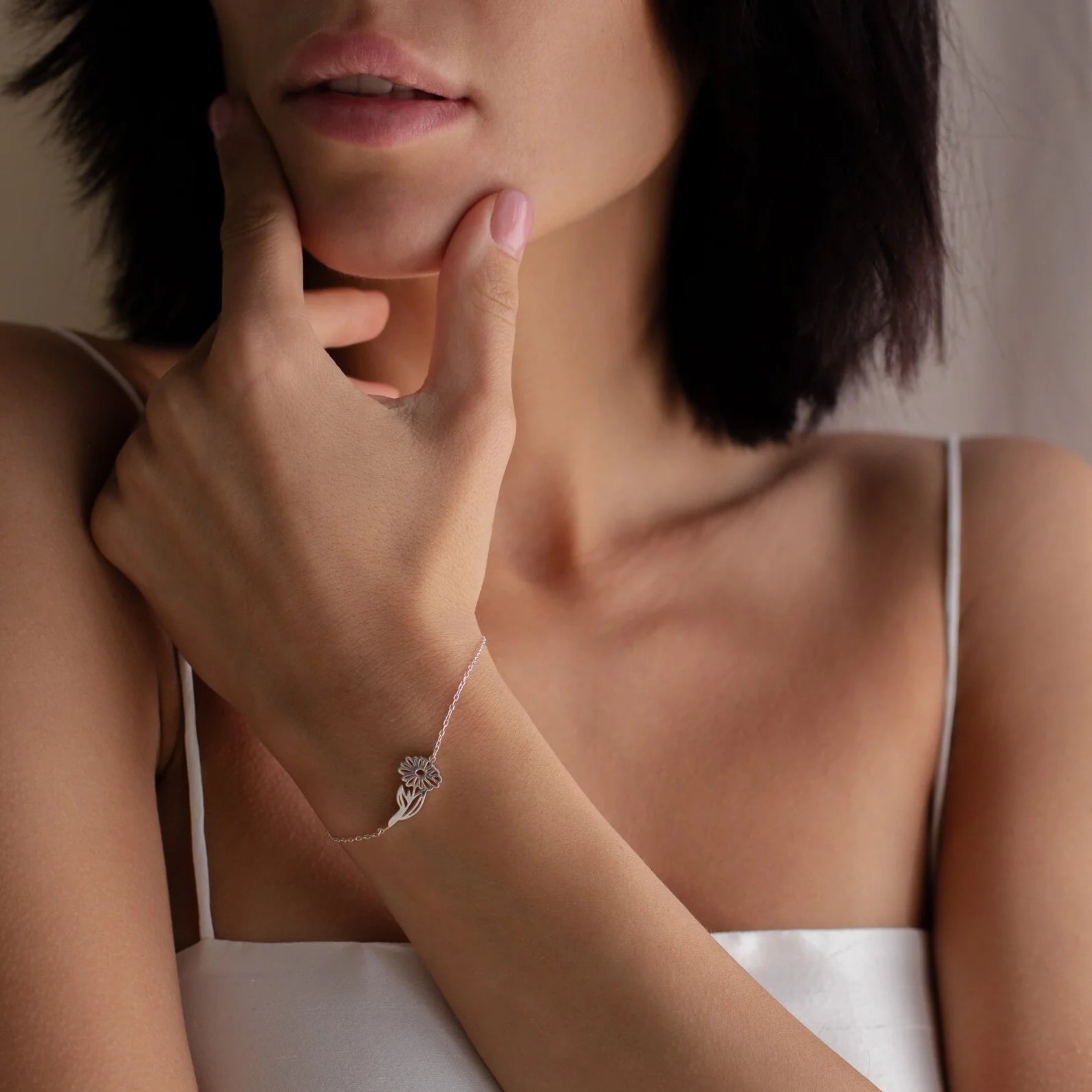 Custom Birth Flower Bracelet Silver 18K Gold Plated
