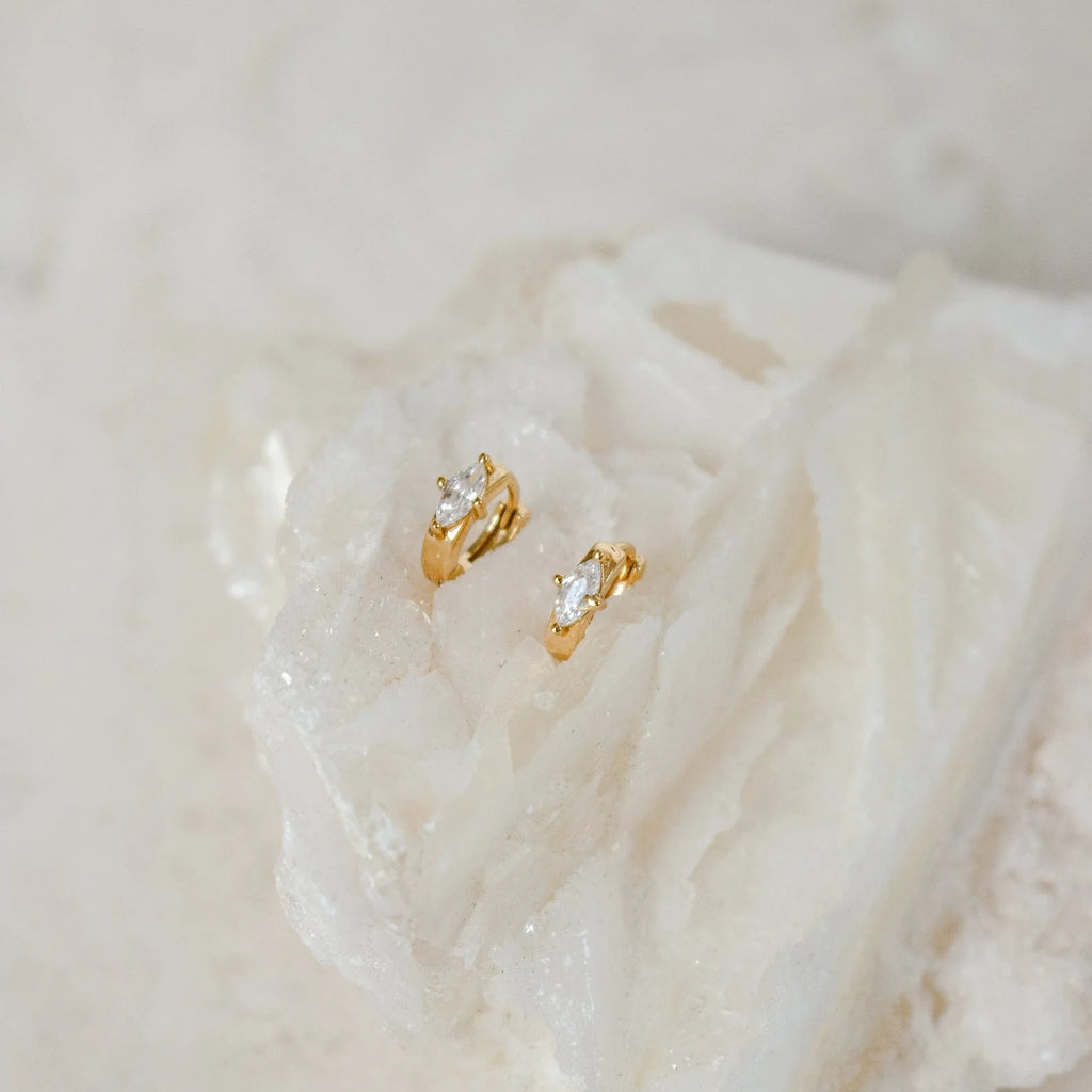 Marquise Diamond Huggie Hoops Silver 18K Gold Plated