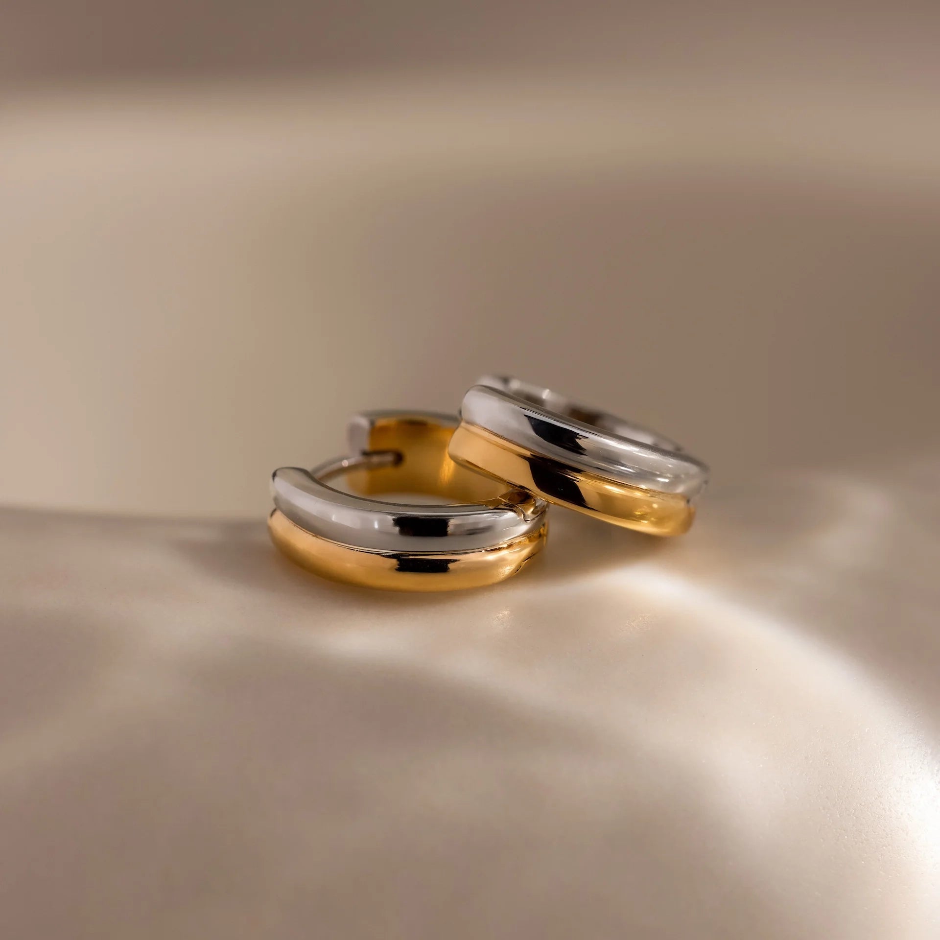 Dainty Mixed Metal Huggies Silver 18K Gold Plated
