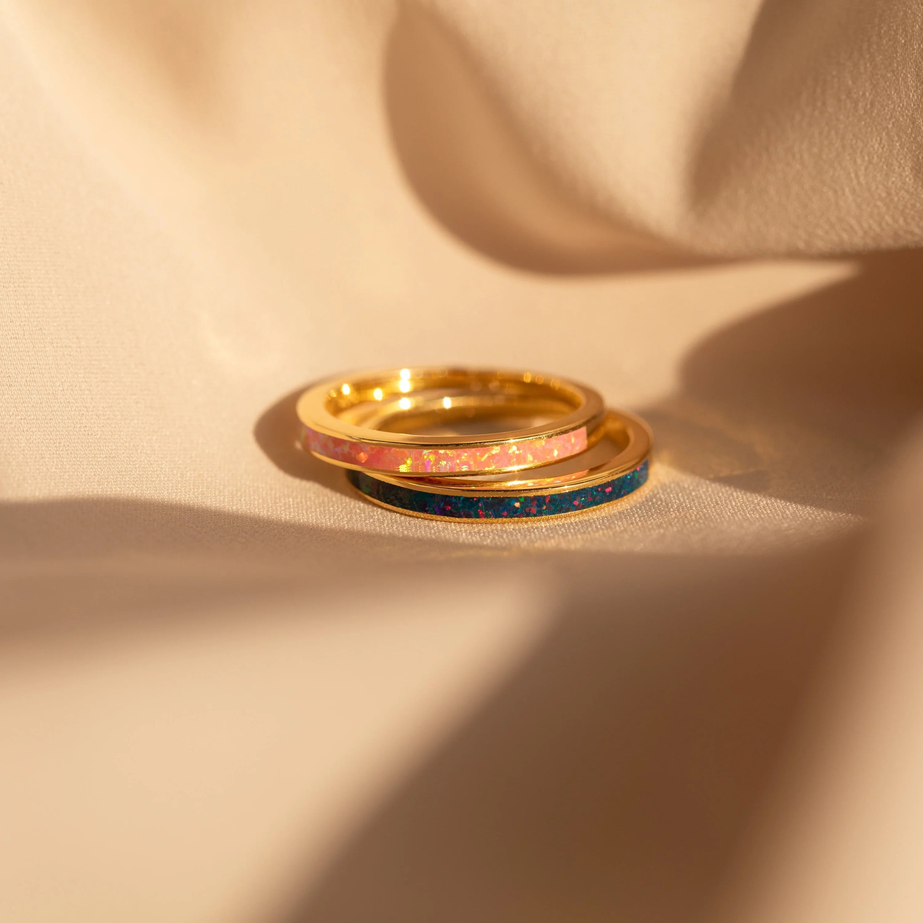 Pink Opal Inlay Band Silver 18K Gold Plated